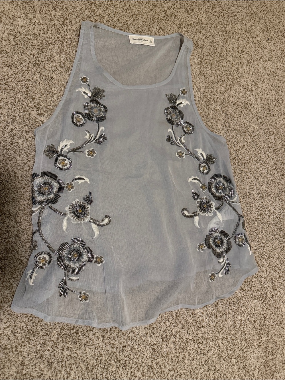 Abercrombie & Fitch Pale Grey Sheer Floral Beaded Camisole